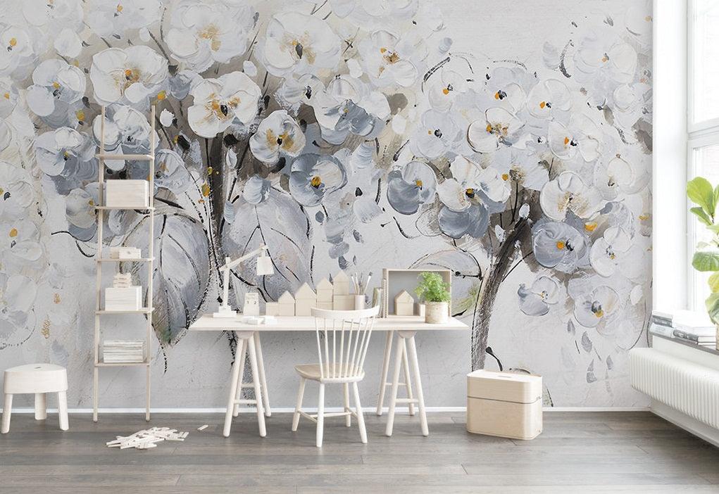 3D black white flowers watercolor wall mural wallpaper 52- Jess Art Decoration