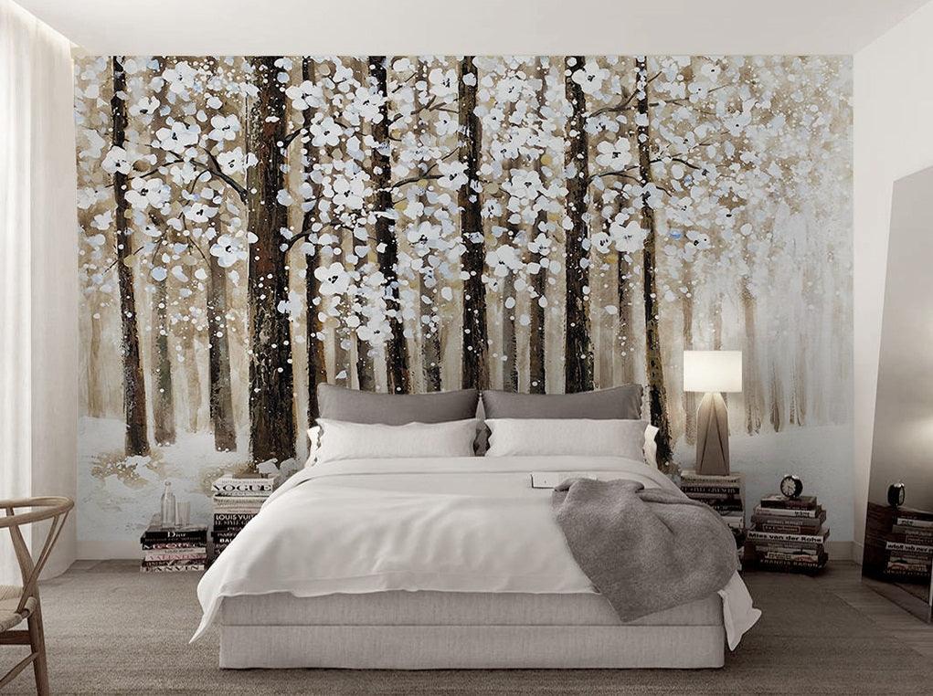 3D black white flowers forest watercolor wall mural wallpaper 53- Jess Art Decoration