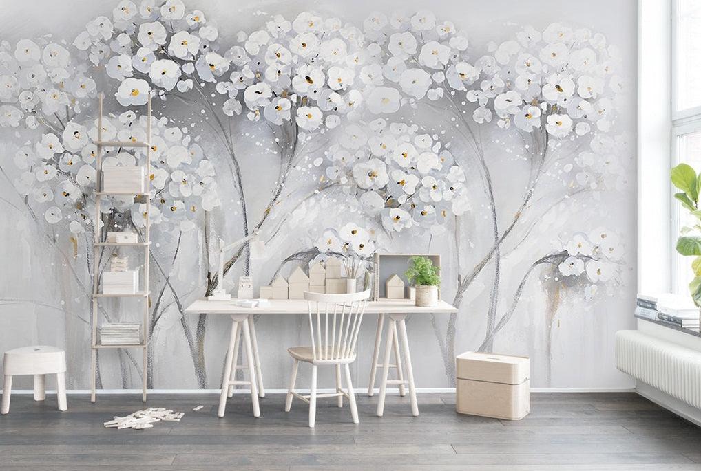 3D black white flowers forest watercolor wall mural wallpaper 54- Jess Art Decoration