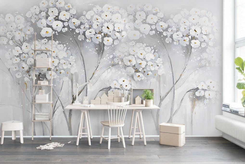 3D black white flowers forest watercolor wall mural wallpaper 54- Jess Art Decoration