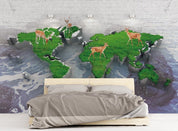 3D grassland world map reindeer wall mural wallpaper 97- Jess Art Decoration