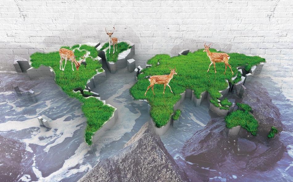 3D grassland world map reindeer wall mural wallpaper 97- Jess Art Decoration