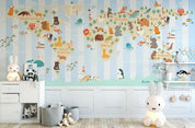 3D color cartoon world map wall mural wallpaper 248- Jess Art Decoration