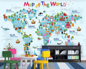 3D color cartoon world map wall mural wallpaper 173- Jess Art Decoration