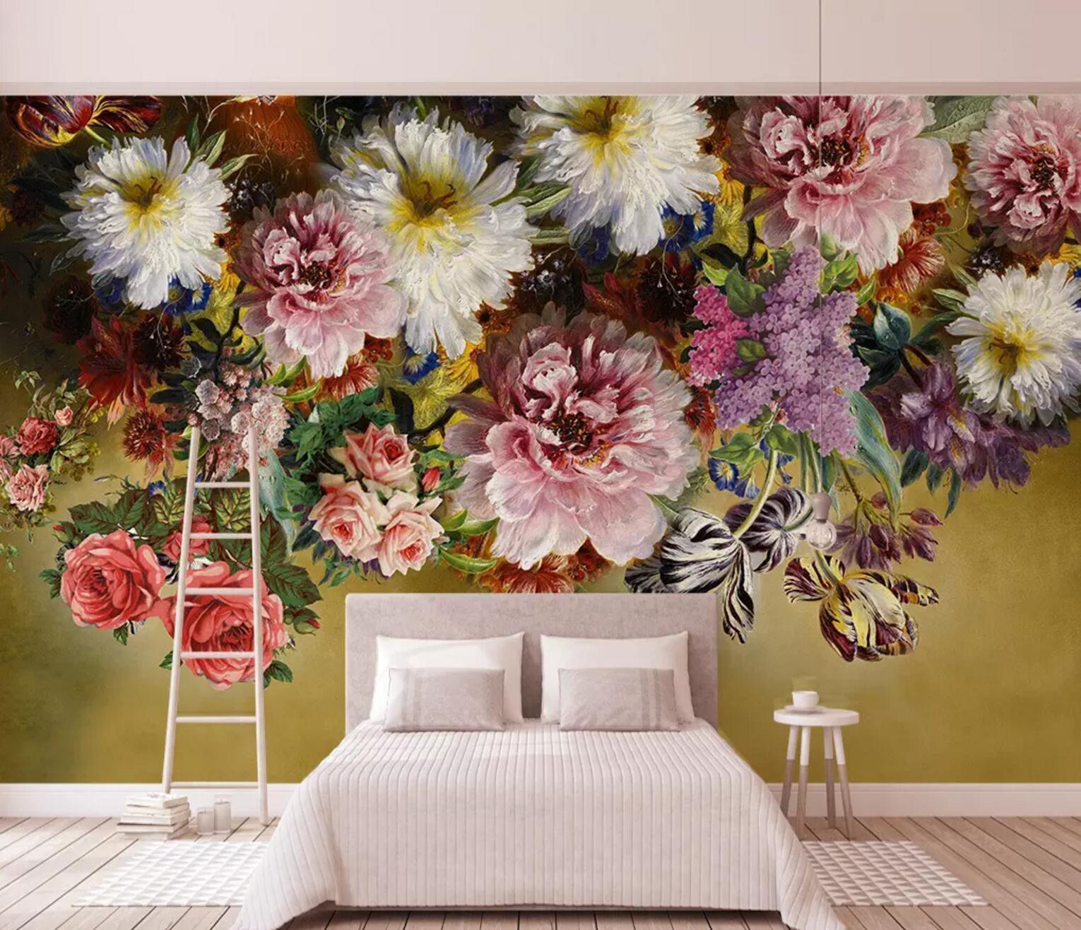 3D Colorful Flowers Watercolor Background Wall Mural Wallpaper 259- Jess Art Decoration