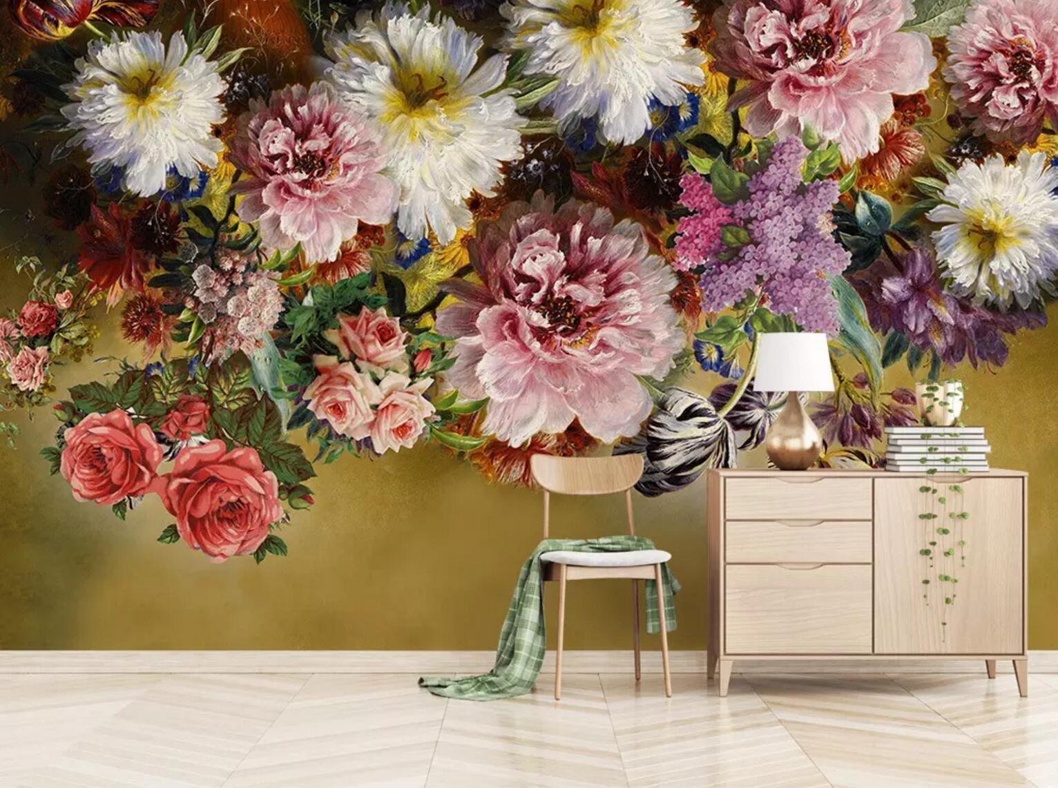 3D Colorful Flowers Watercolor Background Wall Mural Wallpaper 259- Jess Art Decoration