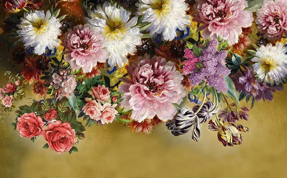3D Colorful Flowers Watercolor Background Wall Mural Wallpaper 259- Jess Art Decoration