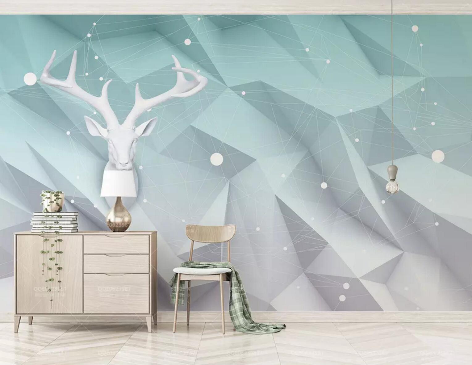 3D blue space geometry caribou head wall mural wallpaper 126- Jess Art Decoration