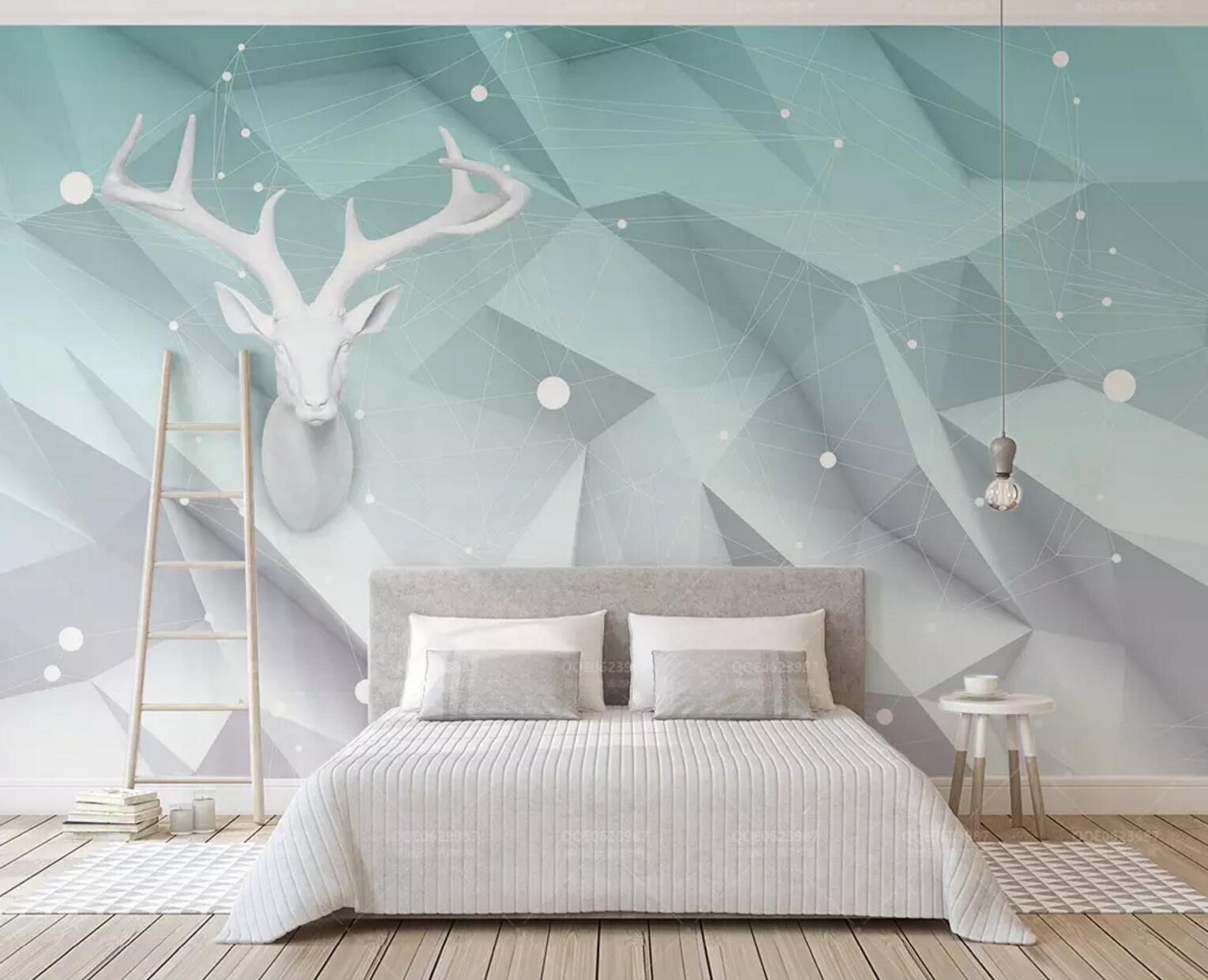 3D blue space geometry caribou head wall mural wallpaper 126- Jess Art Decoration