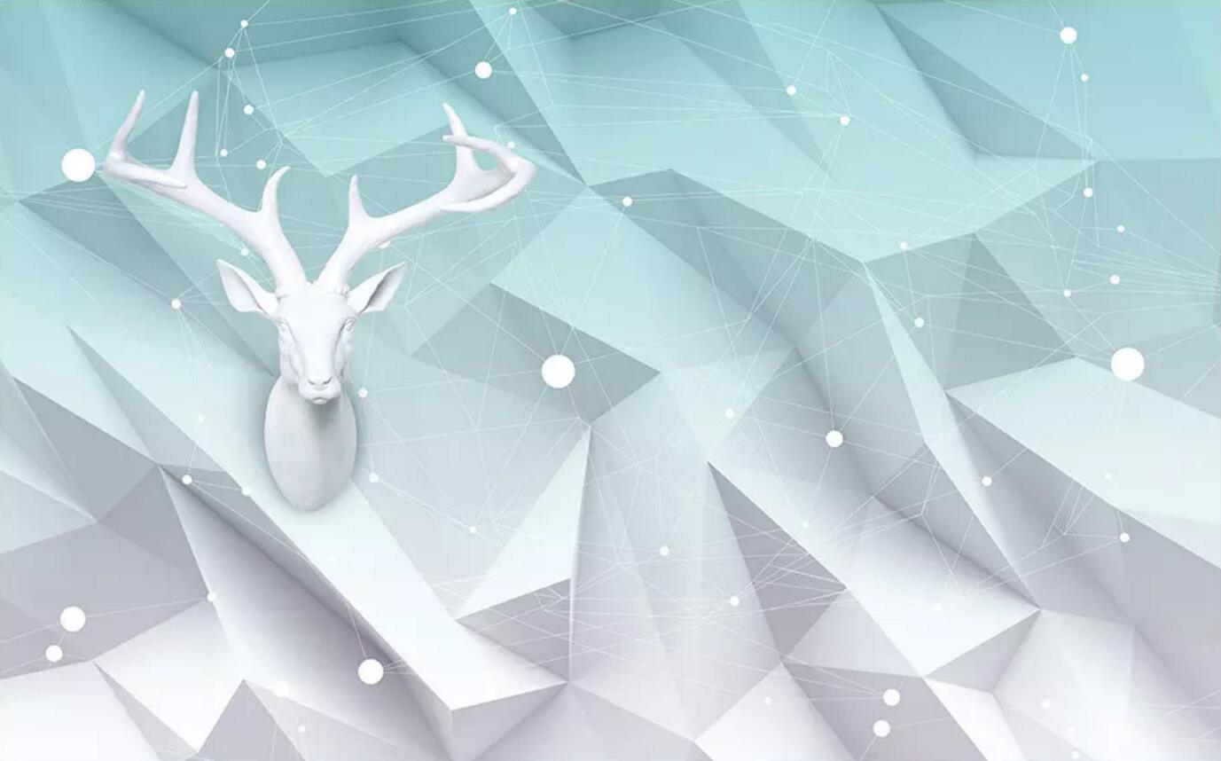 3D blue space geometry caribou head wall mural wallpaper 126- Jess Art Decoration