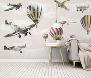3D color cartoon hot air balloon wall mural wallpaper 465- Jess Art Decoration