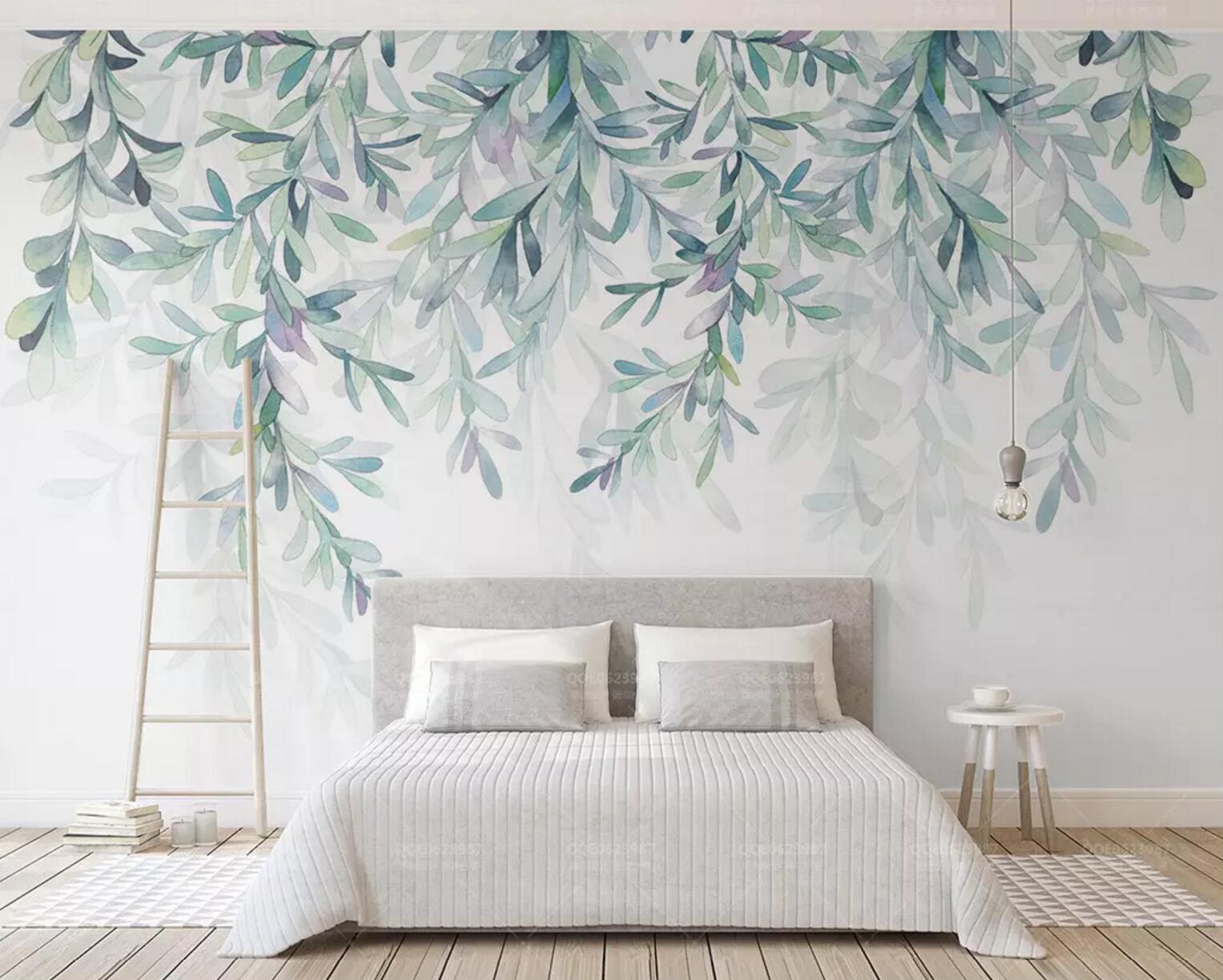 3D Watercolor Partysu Leaves Wall Mural 225- Jess Art Decoration