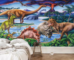 3D Dinosaur Tropical River Palm Wall Mural 219- Jess Art Decoration