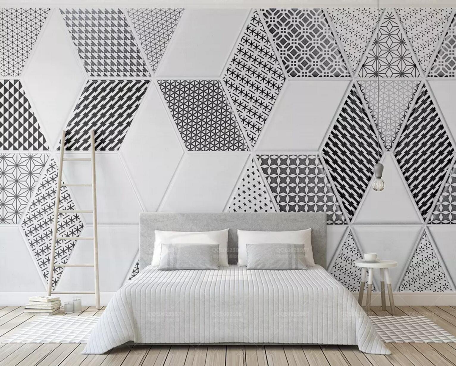 3D black white pattern marble diamond wall mural wallpaper 93- Jess Art Decoration