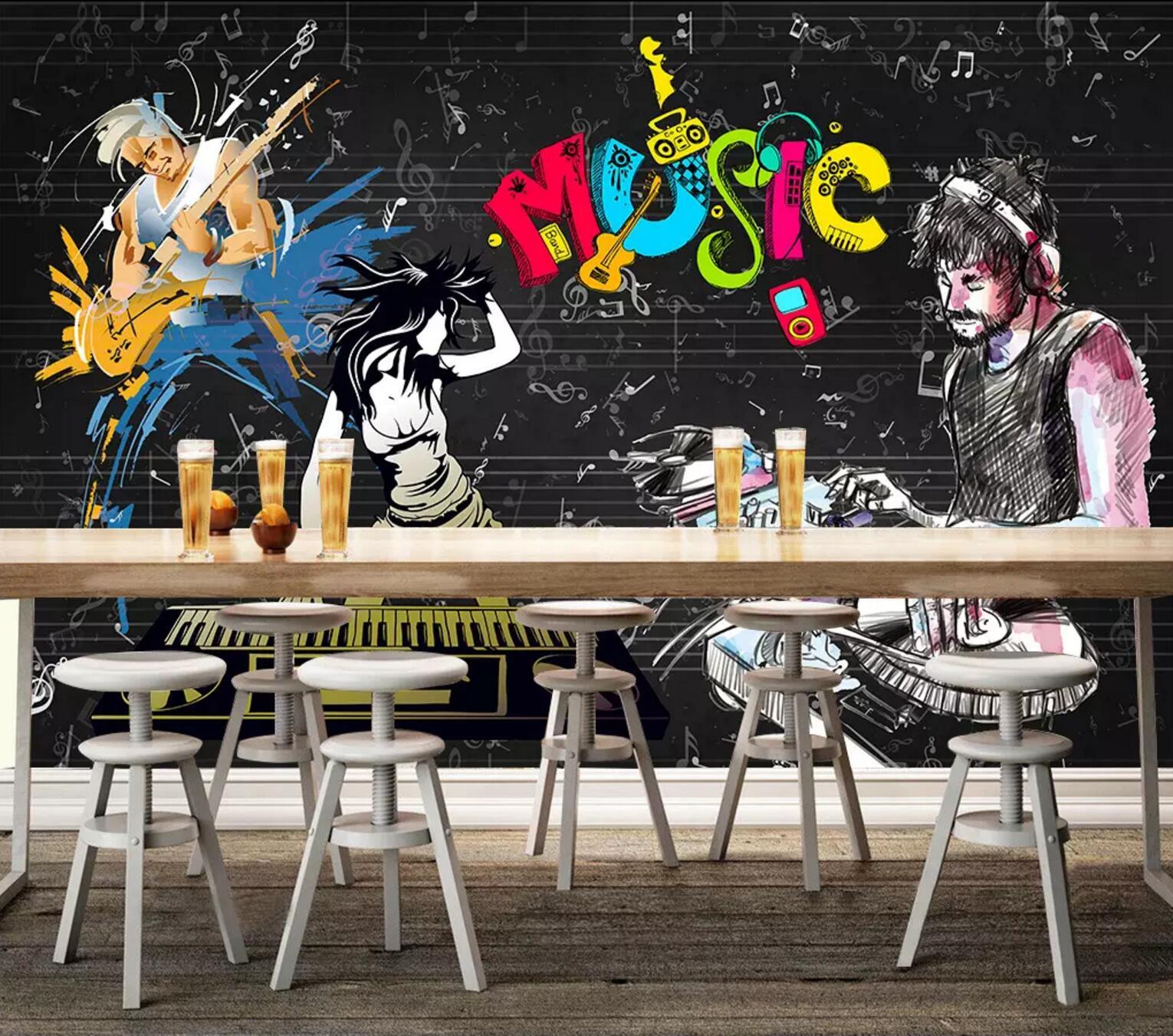 3D colorful graffiti characters music wall mural wallpaper 38- Jess Art Decoration