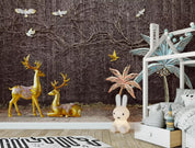 3D golden deer relief effect wall mural wallpaper 130- Jess Art Decoration