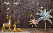 3D golden deer relief effect wall mural wallpaper 130- Jess Art Decoration