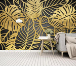 3D gold leaves plates wall mural wallpaper 477- Jess Art Decoration