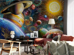 3D Cartoon Galaxy Planet Outer Space Wall Mural 244- Jess Art Decoration