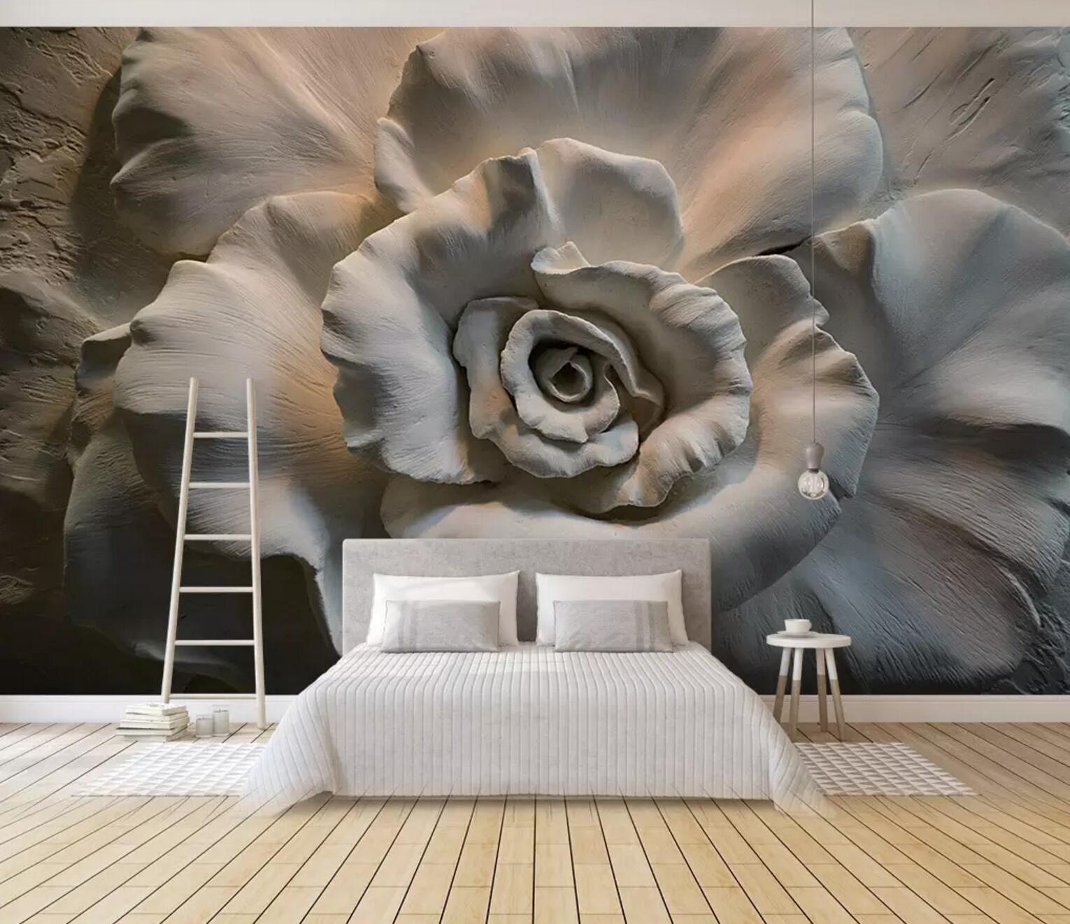 3D black white peony relief effect wall mural wallpaper 118- Jess Art Decoration