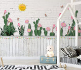 3D pink flowers green cacti cartoon wall mural wallpaper 280- Jess Art Decoration