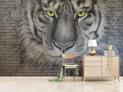 3D black white tiger head wall mural wallpaper 227- Jess Art Decoration