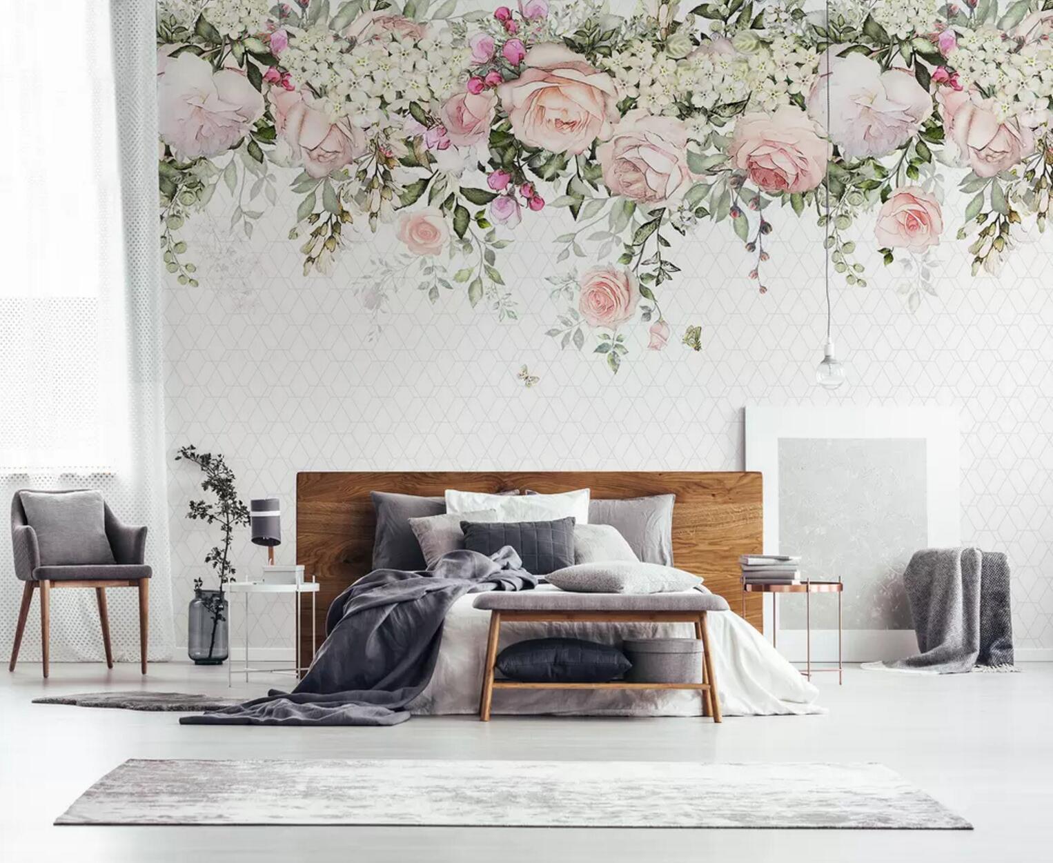 3D Watercolor Bloomy Floral Wall Mural 223- Jess Art Decoration