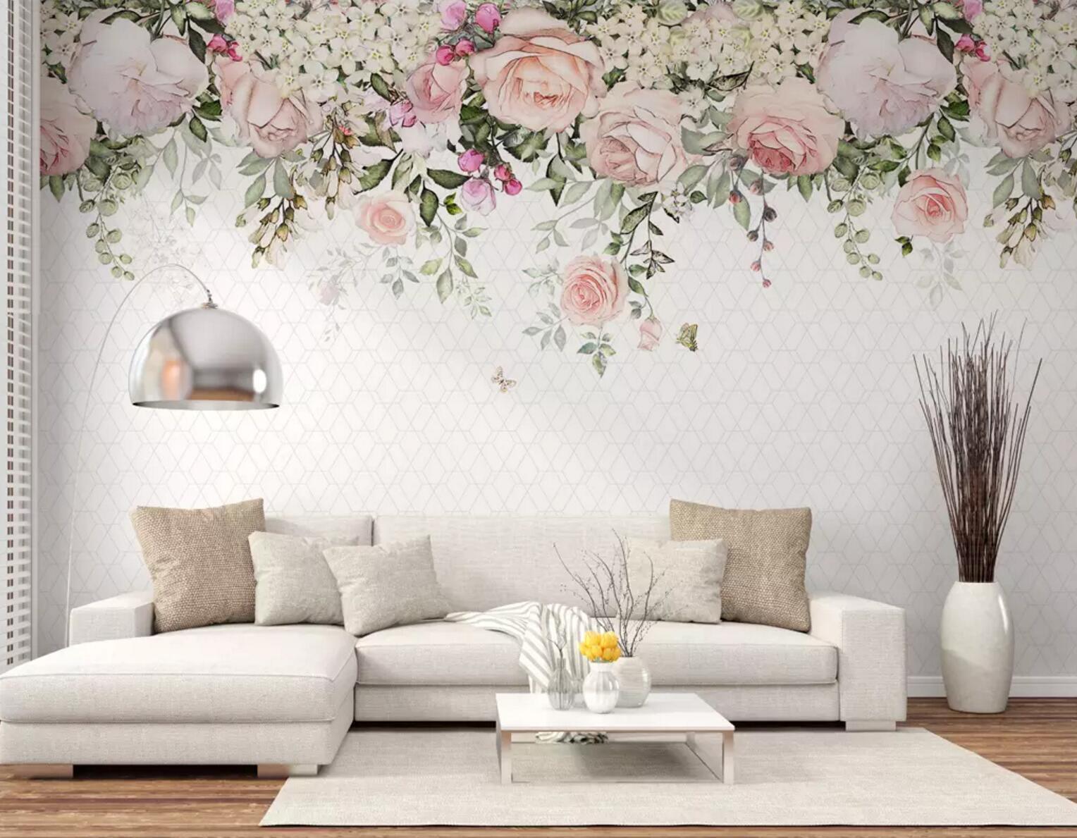3D Watercolor Bloomy Floral Wall Mural 223- Jess Art Decoration