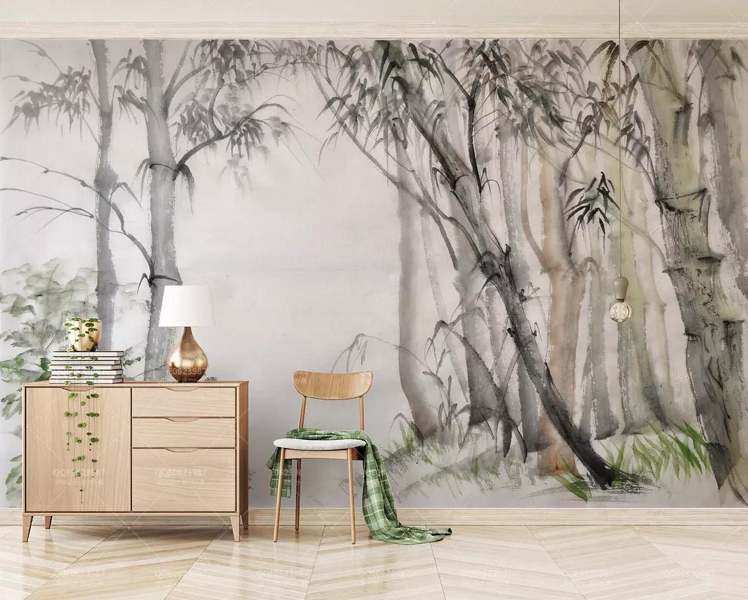 3D bamboo watercolor background wall mural wallpaper 10- Jess Art Decoration