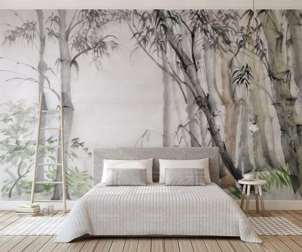 Watercolor bamboo wall mural or wallpaper