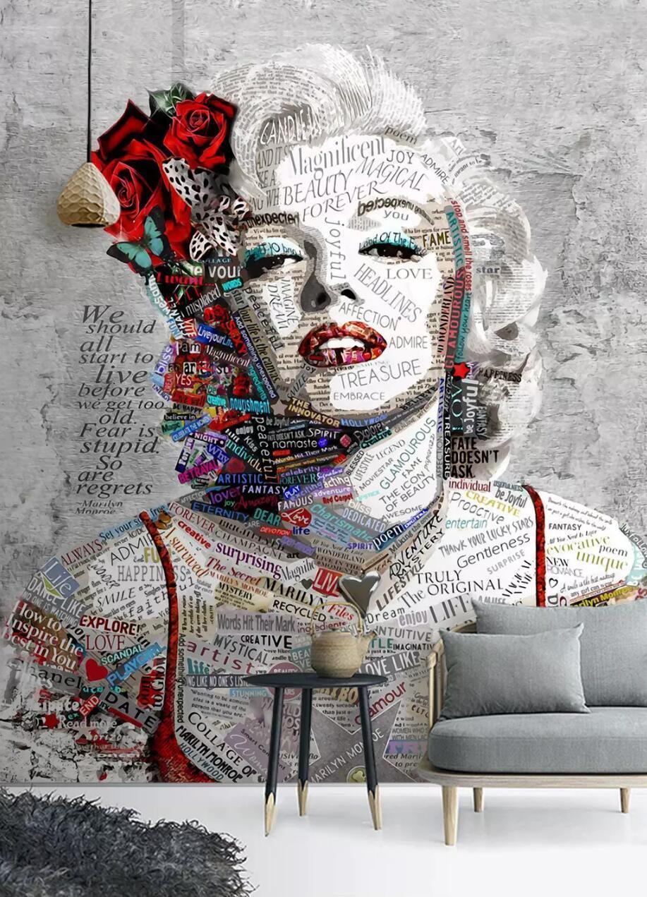 3D Retro Marilyn Monroe Letters Wall Murals 201- Jess Art Decoration