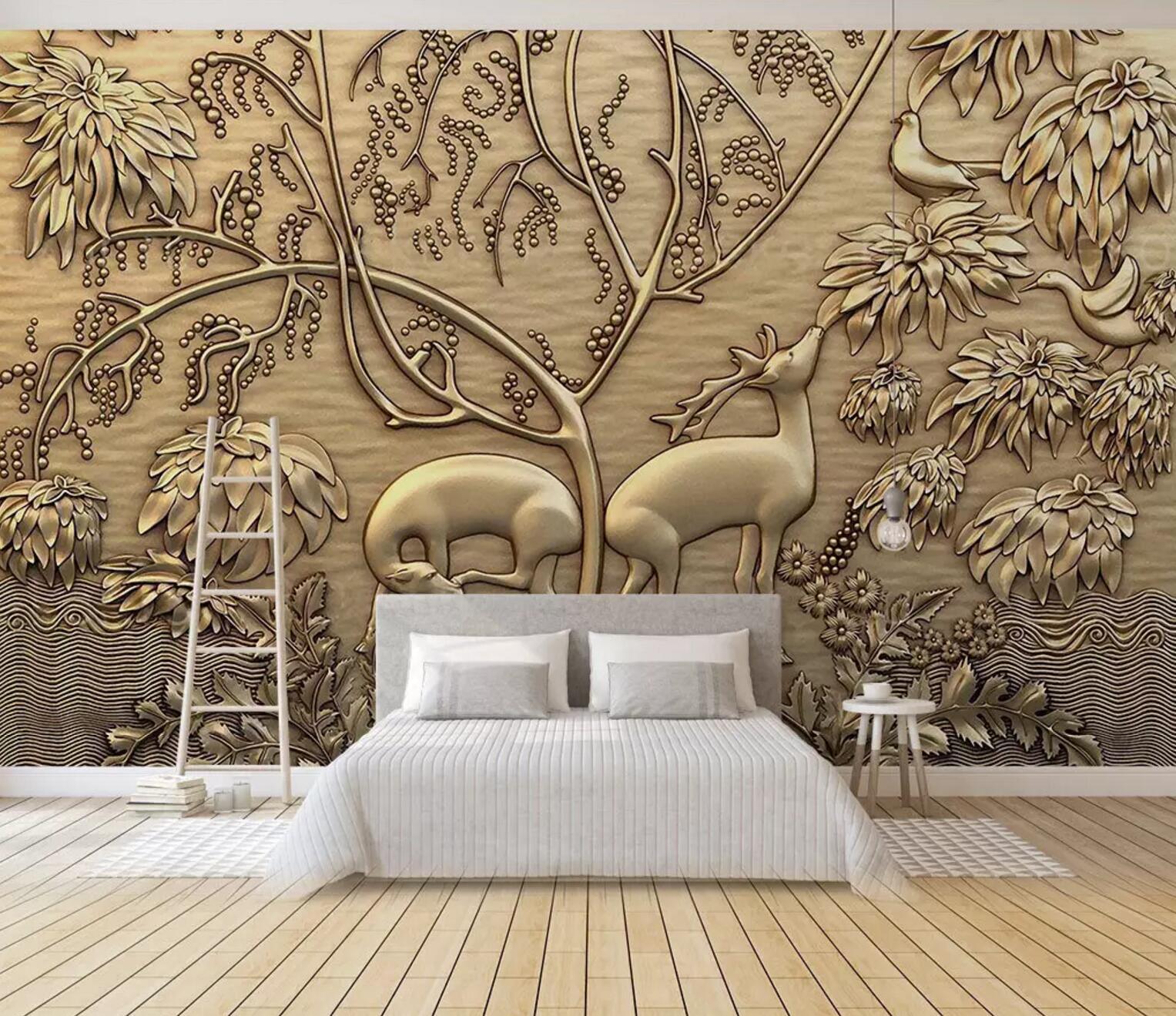 3D reindeer metal relief effect wall mural wallpaper 304- Jess Art Decoration