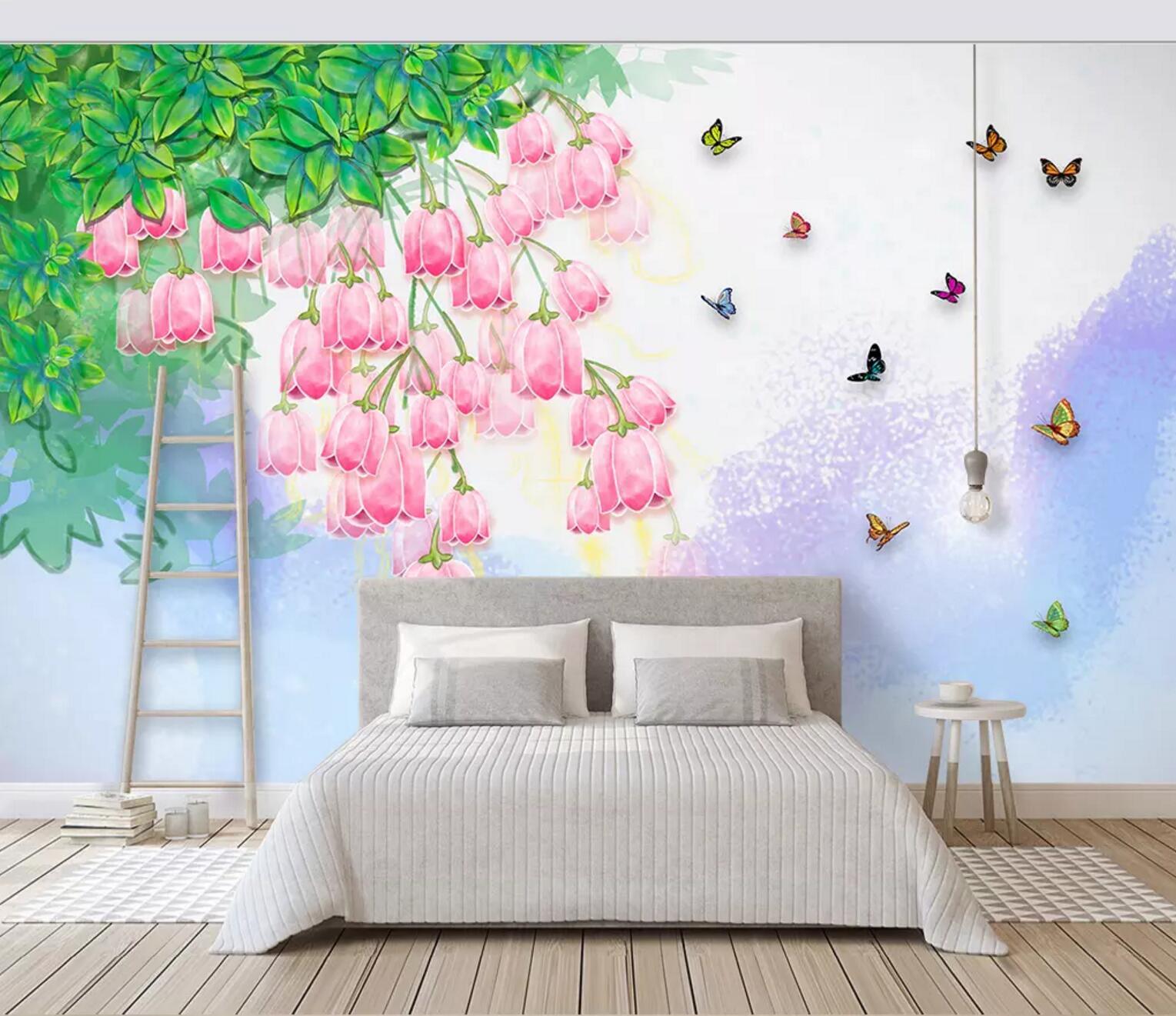 3D pink flowers wall mural wallpaper 482- Jess Art Decoration