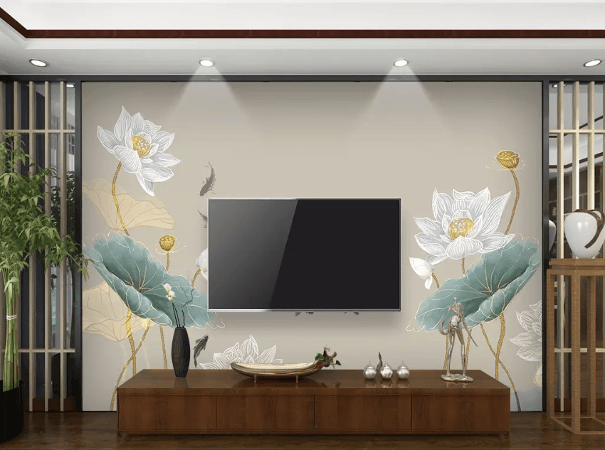3D Chinese Style Lotus Fish Wall Murals 233- Jess Art Decoration
