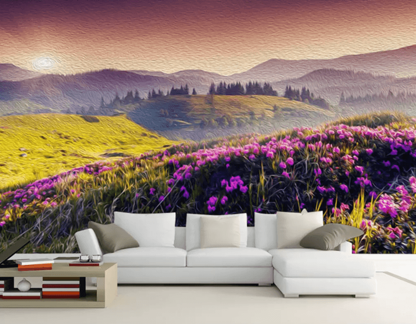 3D Flowers Field Mountains Wall Murals 221- Jess Art Decoration