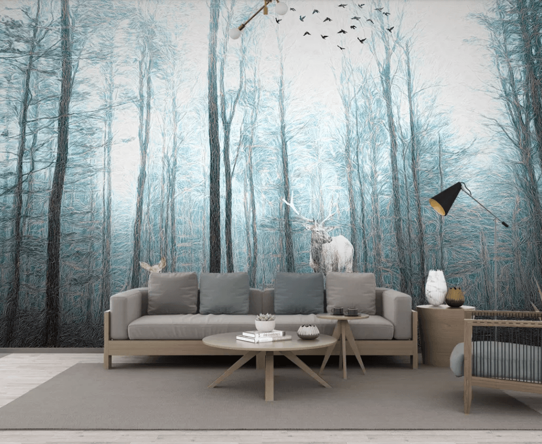 3D Mysterious Misty Forest Deer Wall Mural Removable 101- Jess Art Decoration