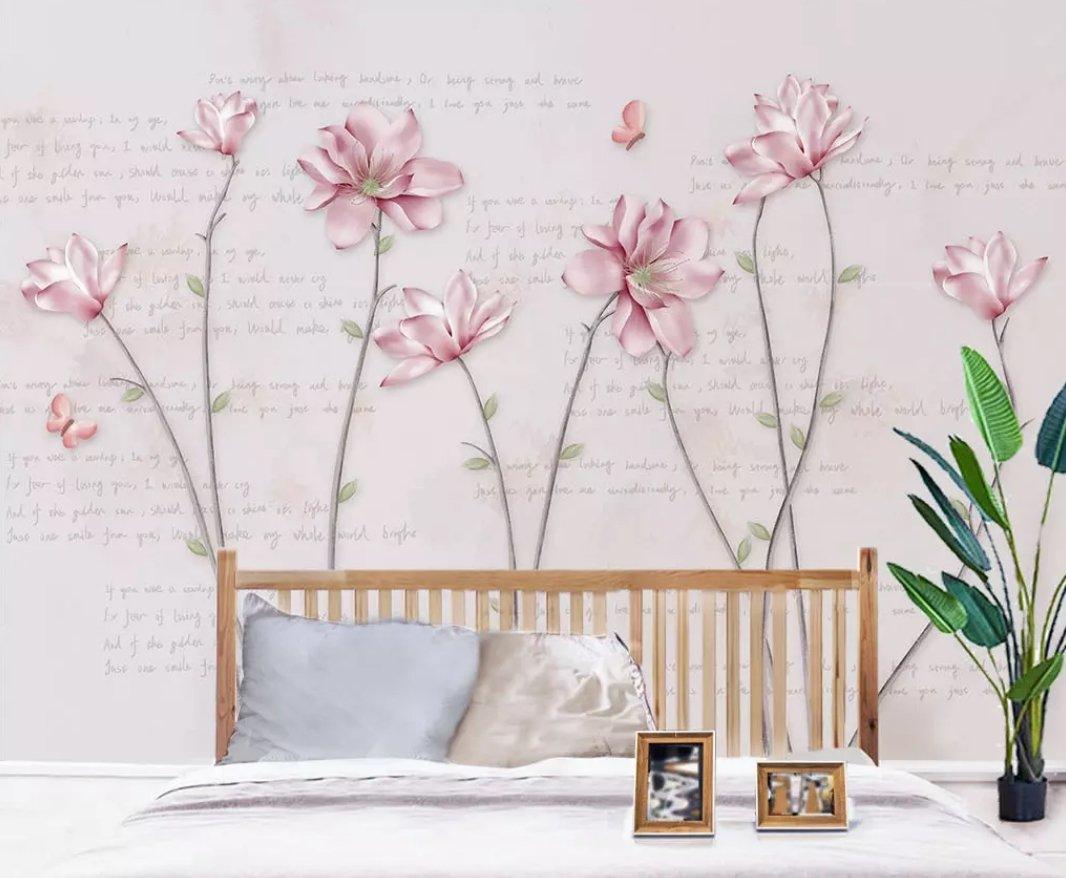 3D Pink Simple Floral Wall Mural Removable Wallpaper 105- Jess Art Decoration