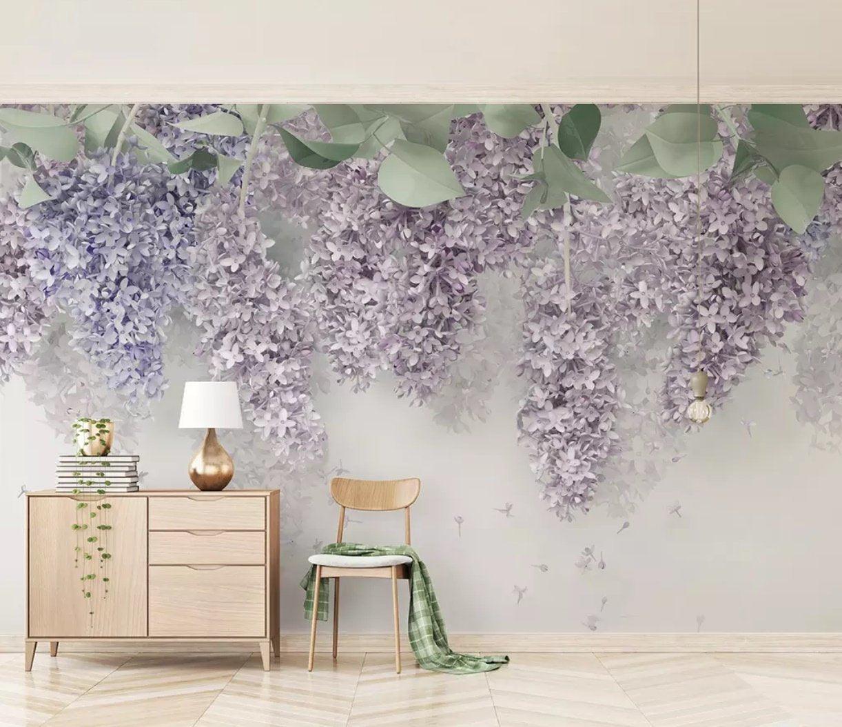 3D Retro Lavender Floral Wall Mural Removable 182- Jess Art Decoration