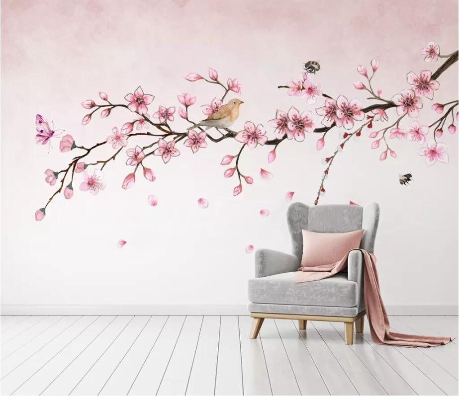 3D Chinese Style Pink Floral Wall Mural Removable 177- Jess Art Decoration