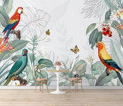 3D Retro Tropical Leaves Parrot Wall Mural Removable 108- Jess Art Decoration