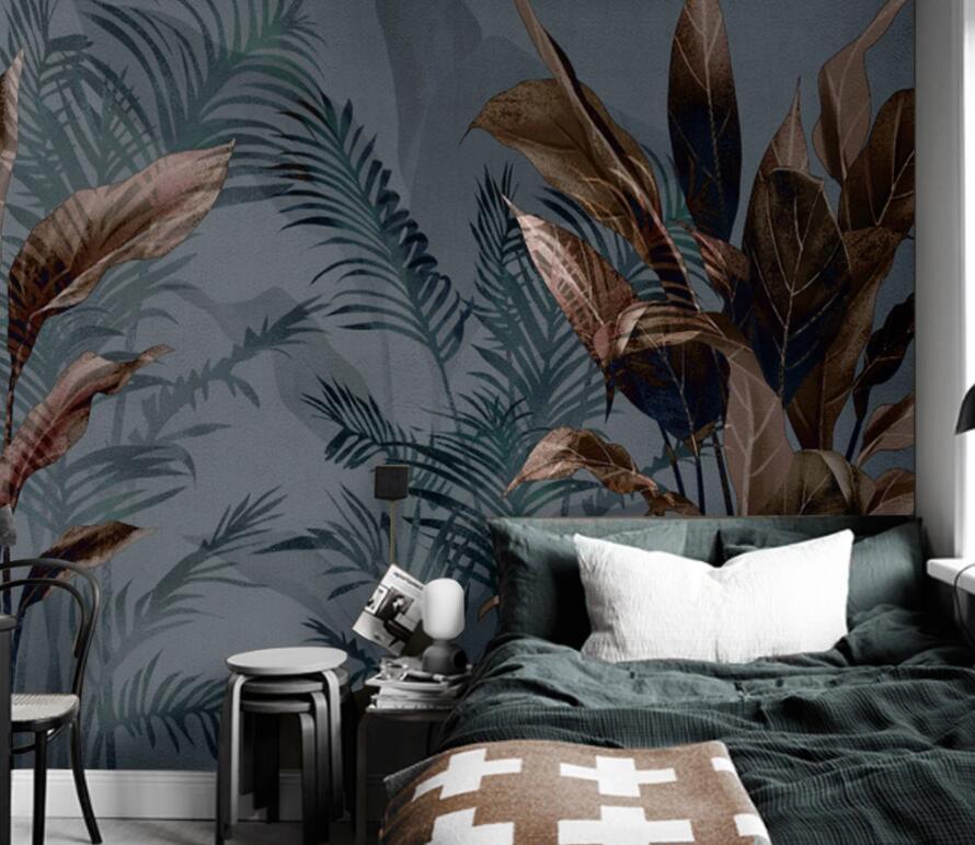 3D Retro Dark Tropical Leaves Wall Mural Removable 174- Jess Art Decoration
