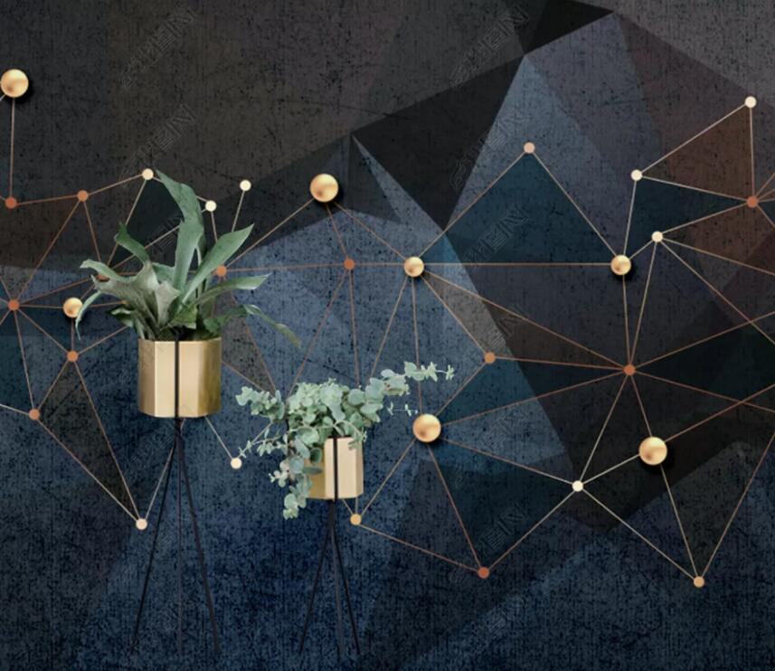 3D Dark Geometric Golden Lines  Wall Mural Removable 163- Jess Art Decoration