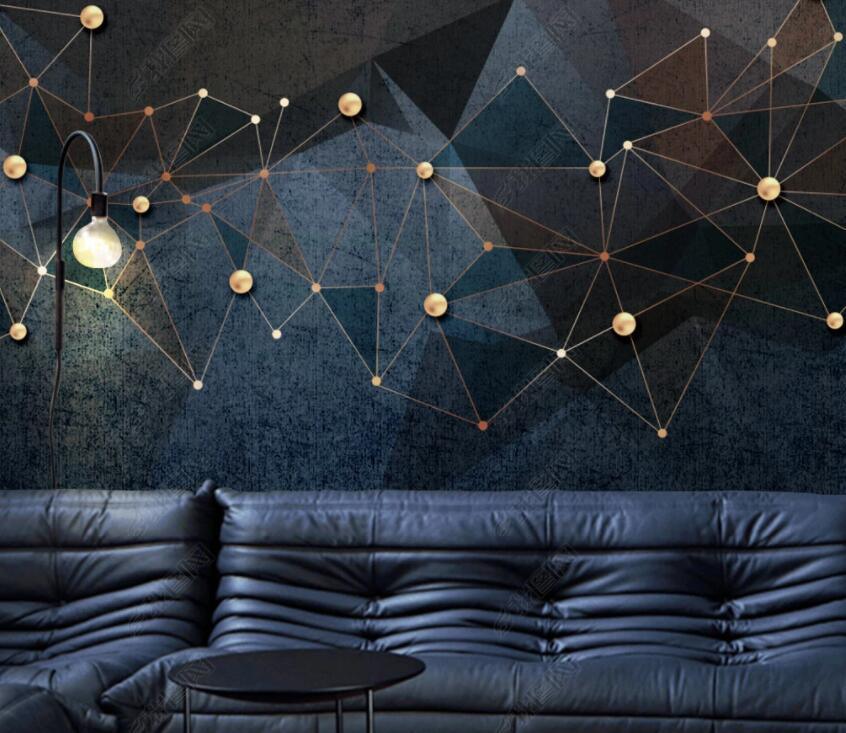 3D Dark Geometric Golden Lines  Wall Mural Removable 163- Jess Art Decoration