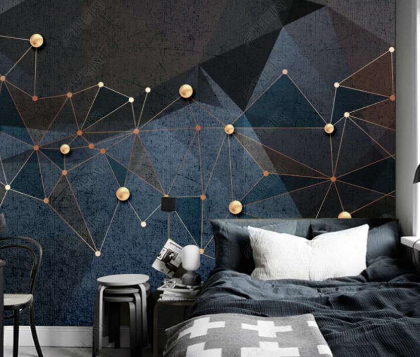 3D Dark Geometric Golden Lines  Wall Mural Removable 163- Jess Art Decoration