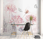 3D Watercolor Pink Daisy Butterfly Wall Mural 178- Jess Art Decoration