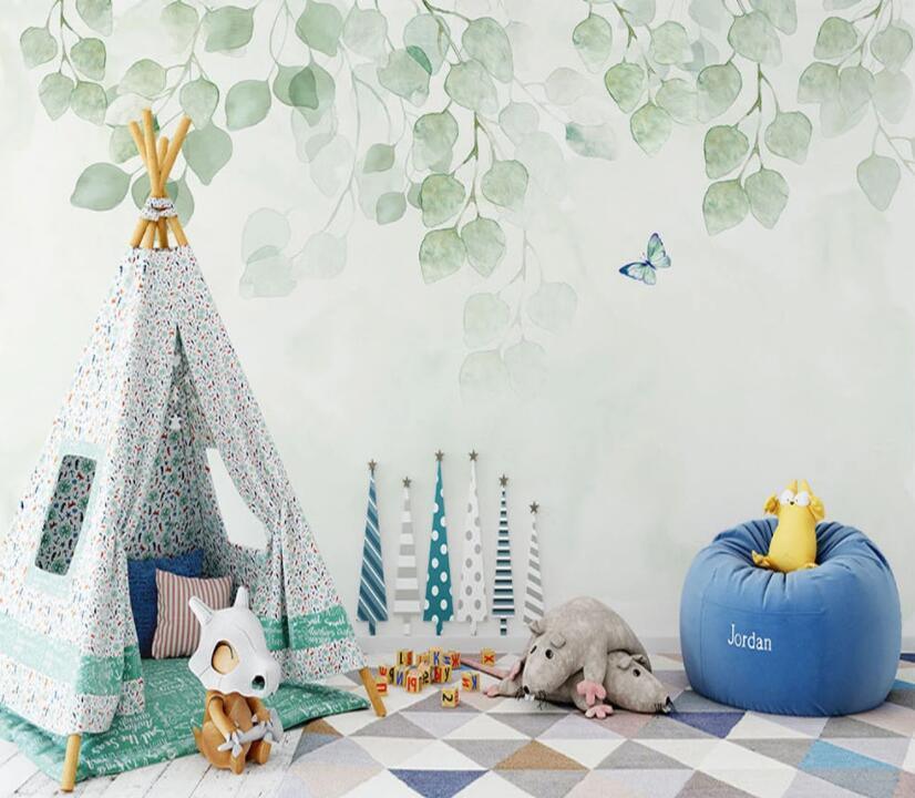 3D Watercolor Leaves Butterfly Wall Mural Removable 173- Jess Art Decoration