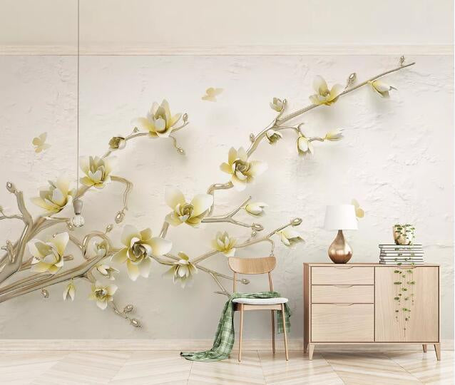 3D Magnolia Branch Butterfly Wall Mural Wallpaper 1286- Jess Art Decoration
