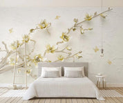 3D Magnolia Branch Butterfly Wall Mural Wallpaper 1286- Jess Art Decoration