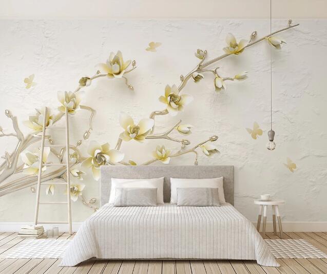 3D Magnolia Branch Butterfly Wall Mural Wallpaper 1286- Jess Art Decoration