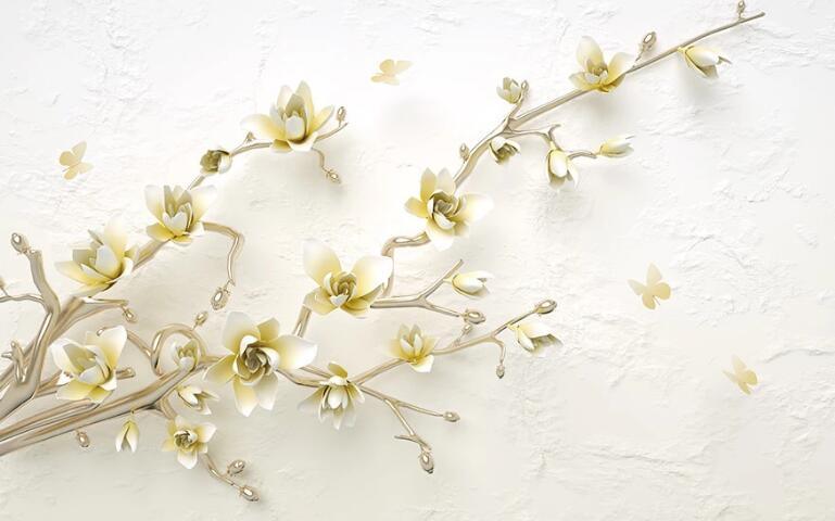 3D Magnolia Branch Butterfly Wall Mural Wallpaper 1286- Jess Art Decoration